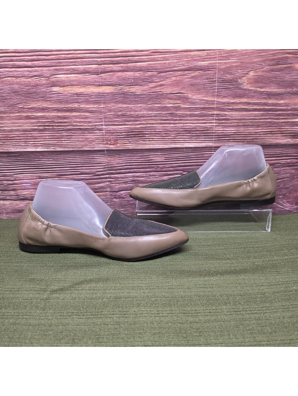 Brunello Cucinelli Beige Leather Monili Beaded Flat Loafer EU 38 Italy